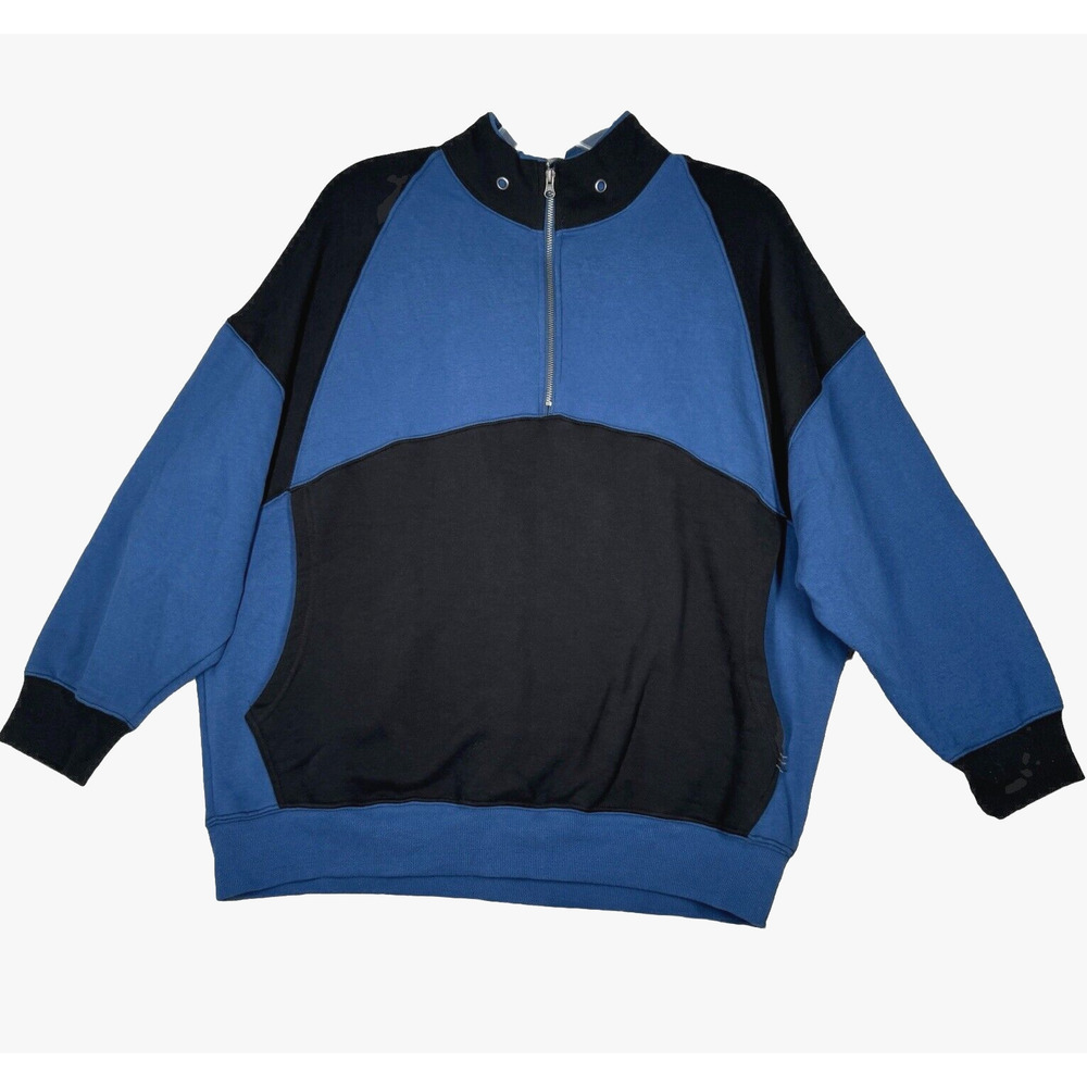 BDG Shirt Women Medium Blue Black Miranda Half Zip Sweatshirt Casual Streetwear